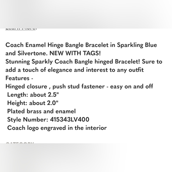 🔹️ Coach🔹️ Enamel Hinge Bangle Bracelet Sparkling Blue and Silver NWT - Picture 5 of 6